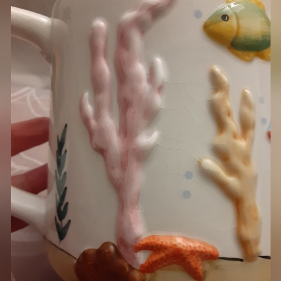 Ceramic Watering Can/Planter w/Tropical Fish Design 5" Tall Base 5.5" 4" Across - Picture 3 of 11